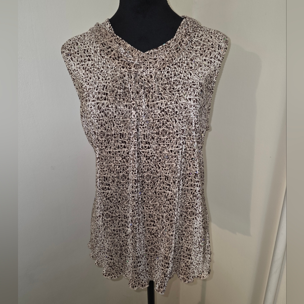 Christopher & Banks Brown and Cream Textured Blouse